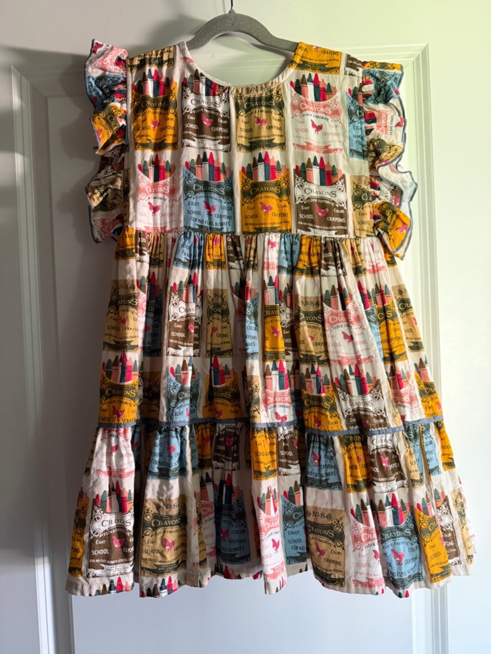 Pink Chicken Multi Crayon Print Ruffled Sleeve Dress